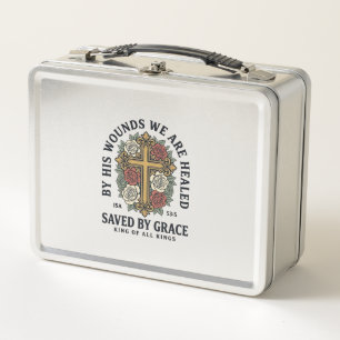 Saved By Grace Christian Cross Floral Shirt Metal Lunch Box