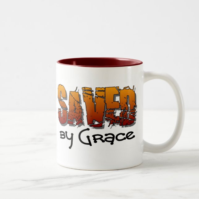 Saved by grace Christian design Two-Tone Coffee Mug (Right)