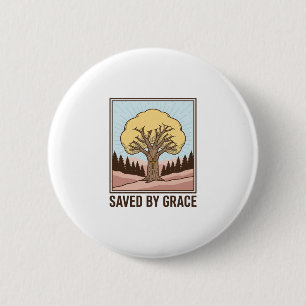 Saved by Grace Christian Tree Vintage Shirt Design Button