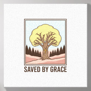 Saved by Grace Christian Tree Vintage Shirt Design Canvas Photo Tile