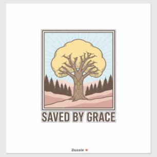 Saved by Grace Christian Tree Vintage Shirt Design Sticker