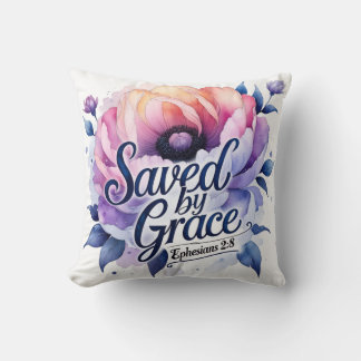 Saved by Grace – Elegant Christian Floral Design Throw Pillow