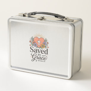 Saved By Grace Floral Christian Vector Shirt Metal Lunch Box