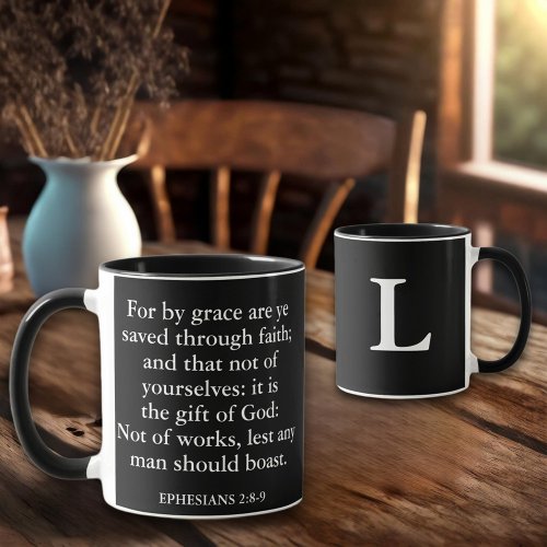 Saved By Grace KJV Bible Verse Christian Monogram  Mug