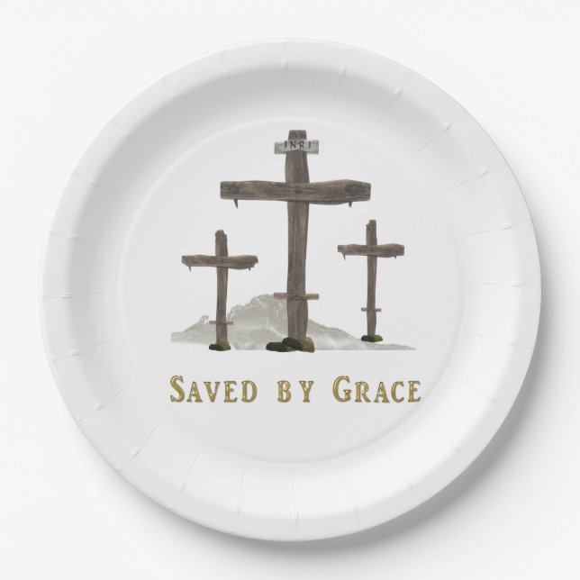 saved by grace paper plates (Front)