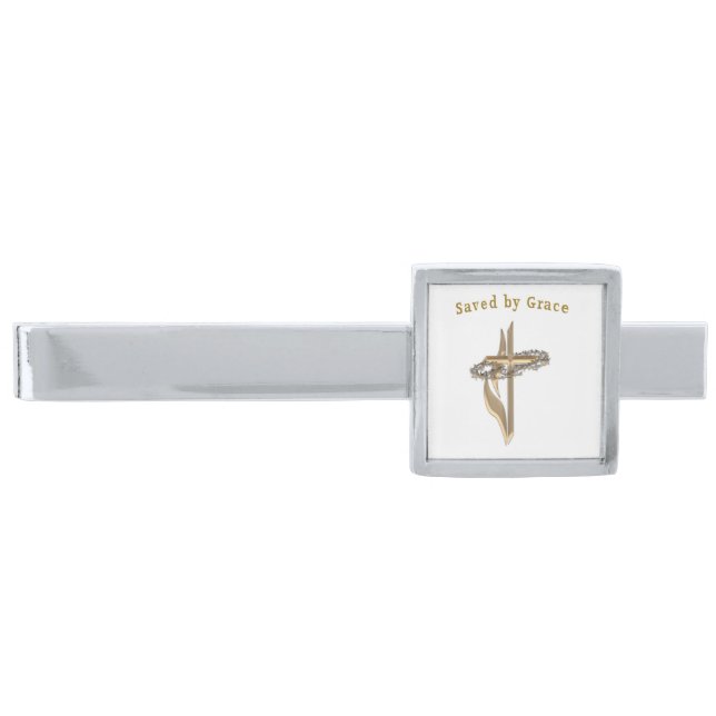Saved by Grace Silver Finish Tie Clip (Front)