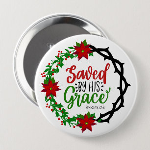 Saved by His Grace Christmas Wreath Button