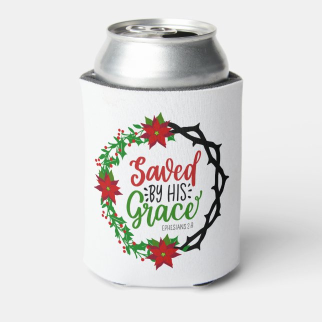 Saved by His Grace Christmas Wreath Can Cooler (Can Back)