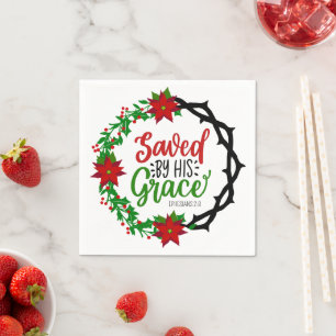 Saved by His Grace Christmas Wreath Napkins