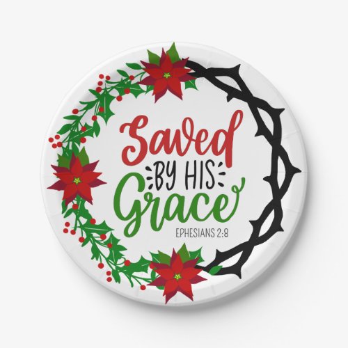 Saved by His Grace Christmas Wreath Paper Plates
