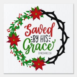 Saved by His Grace Christmas Wreath Sign