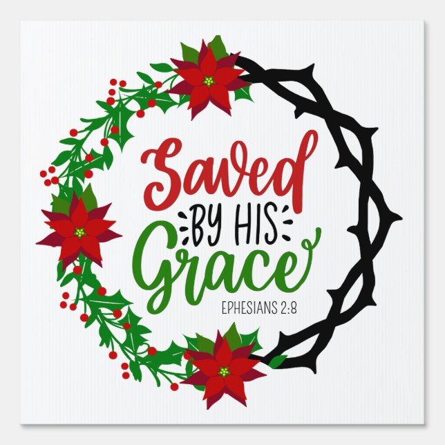 Saved by His Grace Christmas Wreath Sign (Front)