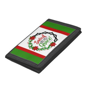 Saved by His Grace Christmas Wreath Trifold Wallet