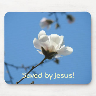 Saved by Jesus! mousepad Blue Sky Floral Flowers