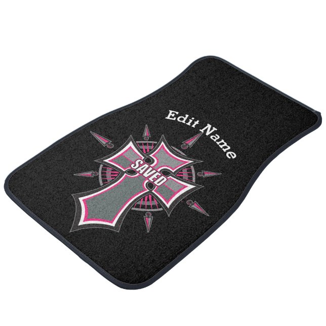 SAVED Christian Pink Cross Car Floor Mat (Angled)