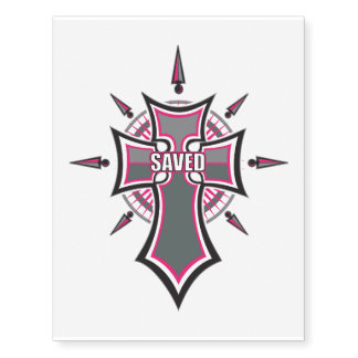 SAVED Christian Pink Cross Temporary Tattoos