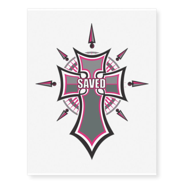 SAVED Christian Pink Cross Temporary Tattoos (Front)