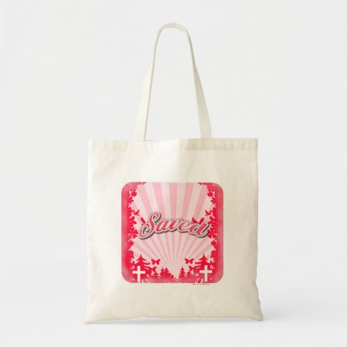 Saved in Christ Religious Motto Illustrated Design Tote Bag