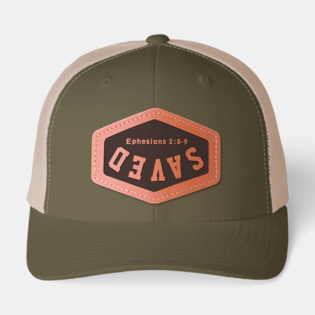 Saved! Two-tone Christian Faith Leather Patch Hat (Front)
