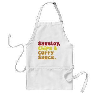 Saveloy, Chips & Curry Sauce. Adult Apron
