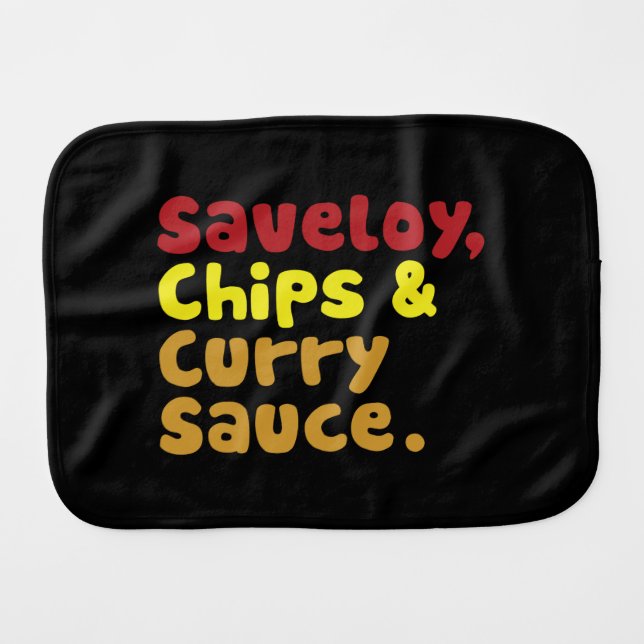 Saveloy, Chips & Curry Sauce. Baby Burp Cloth (Front Horizontal)
