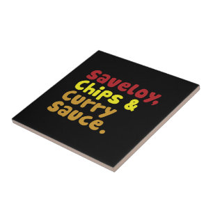 Saveloy, Chips & Curry Sauce. Ceramic Tile