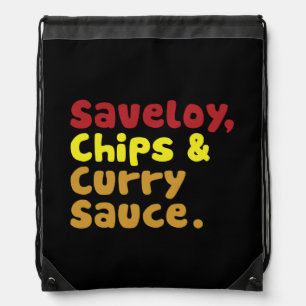 Saveloy, Chips & Curry Sauce. Drawstring Bag