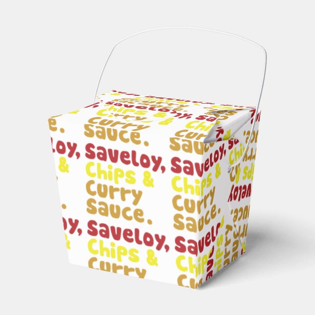 Saveloy, Chips & Curry Sauce. Favor Boxes (Front Side)