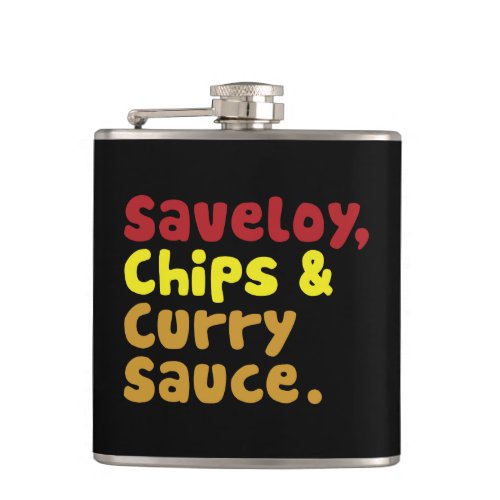 Saveloy Chips  Curry Sauce Hip Flask