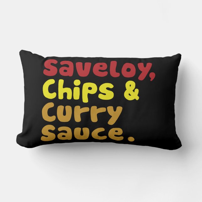 Saveloy, Chips & Curry Sauce. Lumbar Pillow (Front)