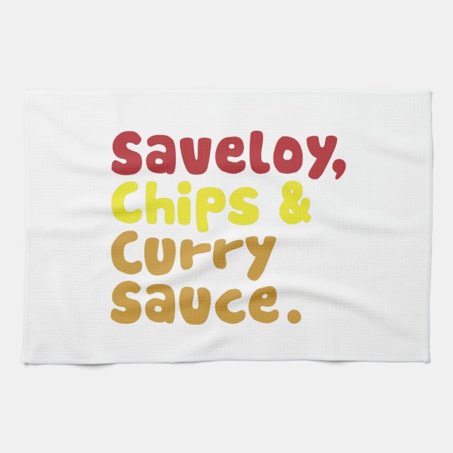Saveloy, Chips & Curry Sauce. Towel (Horizontal)