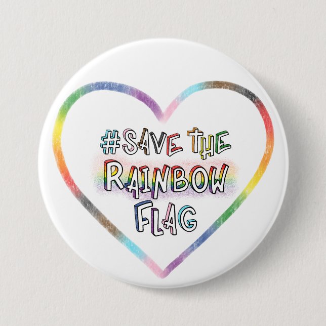 #SaveTheRainbowFlag hand lettering LGBTQ+ Rights Button (Front)
