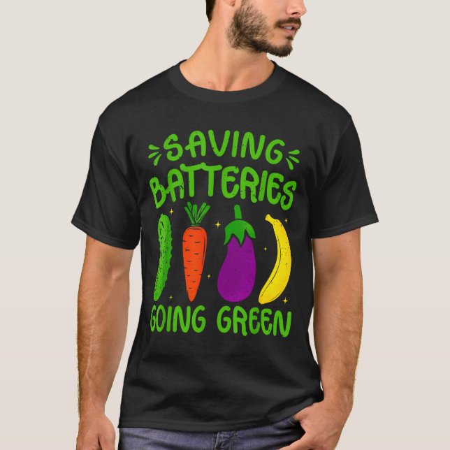 Saving Batteries Going Green Funny Inappropriate H T-Shirt (Front)