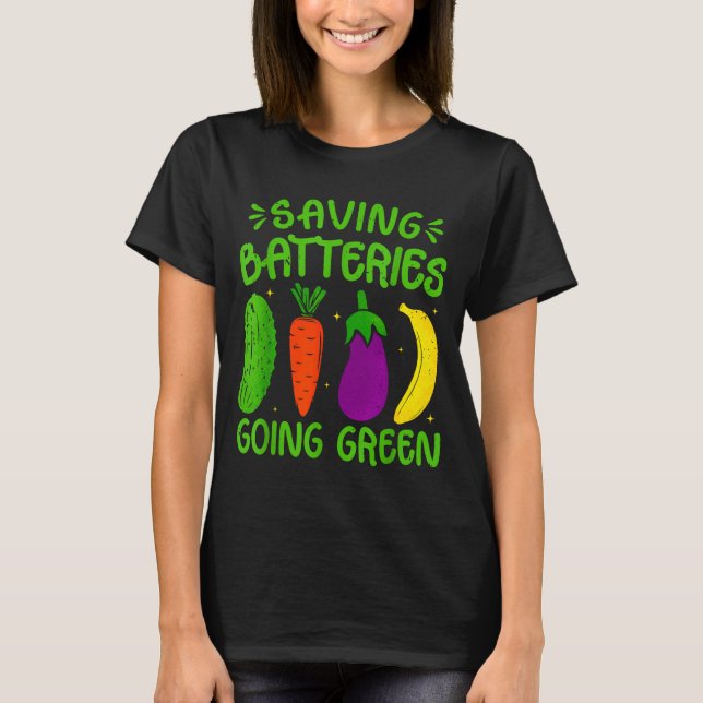 Saving Batteries Going Green Funny Inappropriate H T-Shirt (Front)