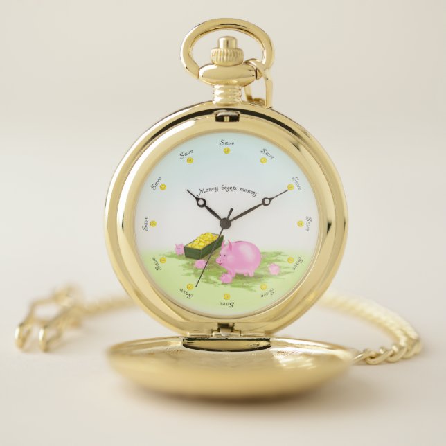 Saving Round The Clock Piggy Bank Family Financial Pocket Watch (Inside)