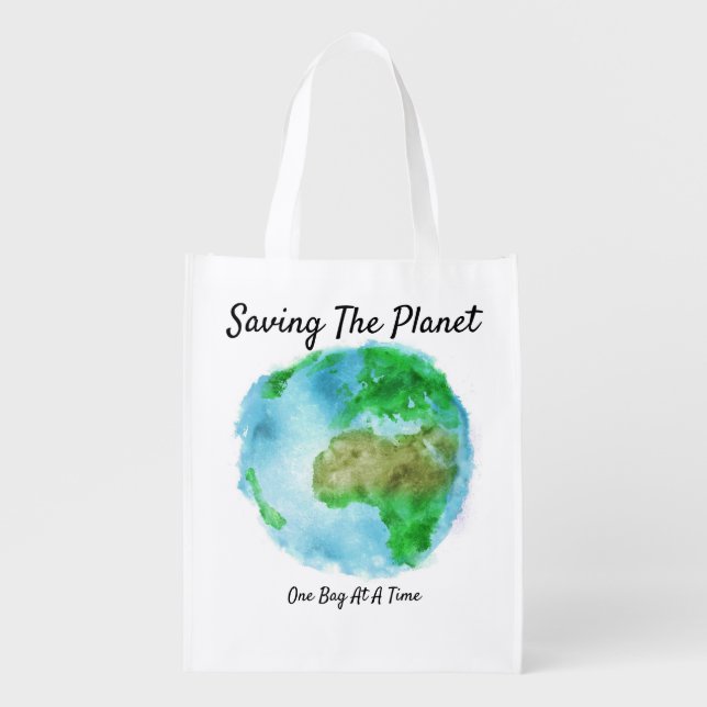 Saving The Planet Reusable Folds To Pocket Pouch Grocery Bag (Front)