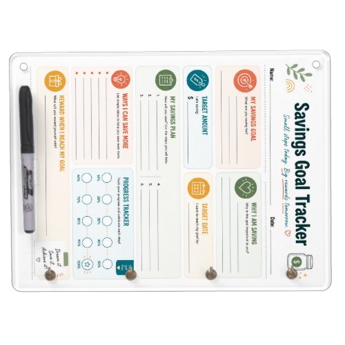 Savings Goal Tracker Dry Erase Board With Keychain Holder