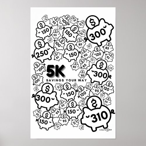 Savings tracker _ save 5k in 52 weeks _ color in poster