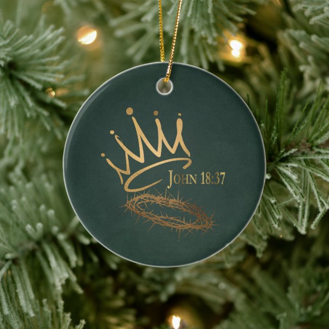 SAVIOR KING Elegant Green/Gold Christmas  Ceramic Ornament (Tree)