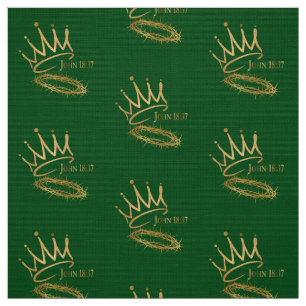 SAVIOR KING JESUS Green/Gold Crown Pattern Fabric