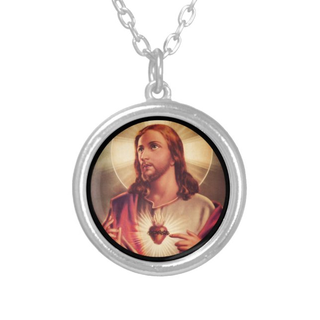Savior with Eyes Raised Toward Heaven Silver Plated Necklace (Front)