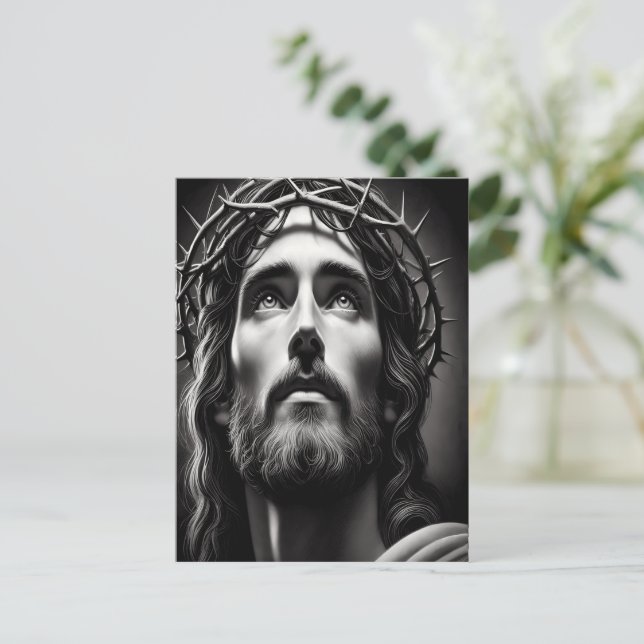 Savior's Compassion in Black and White Postcard (Standing Front)