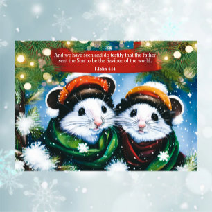 Saviour Of The World Scripture Cute Mice Art Holiday Card