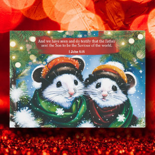 Saviour Of The World Scripture Cute Mice Art Holiday Card