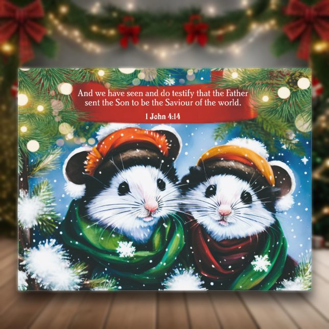 Saviour Of The World Scripture Cute Mice Art Holiday Postcard (Creator Uploaded)