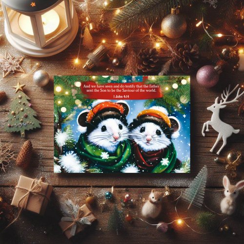 Saviour Of The World Scripture Cute Mice Art Holiday Postcard