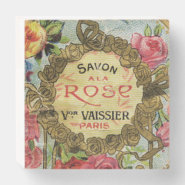 Savon Rose - Vintage Soap Wooden Box Sign  (Front Horizontal)