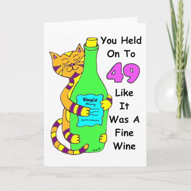 Savor 50 Winey Cat Birthday Card (Front)
