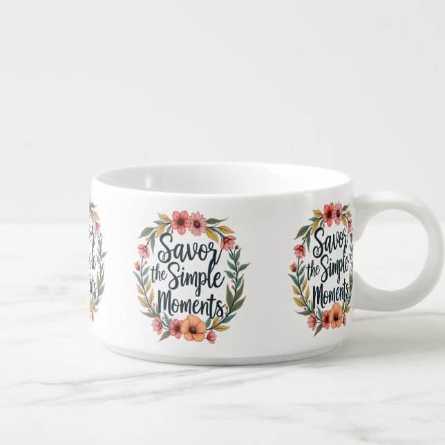 Savor the Simple Moments Boho Floral Quote Bowl (Left)
