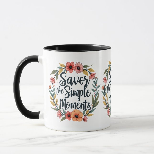 Savor the Simple Moments Boho Floral Quote Mug (Left)